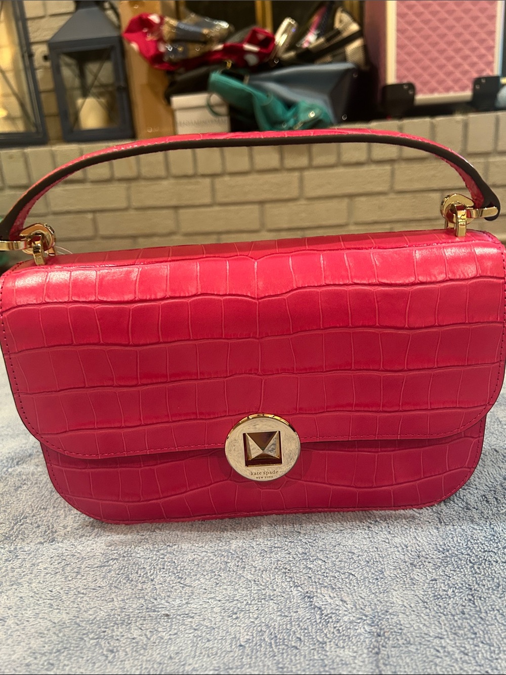 Kate Spade (NWT) Hot Pink Croc-Embossed Shoulder Bag with Gold-Tone Hardware